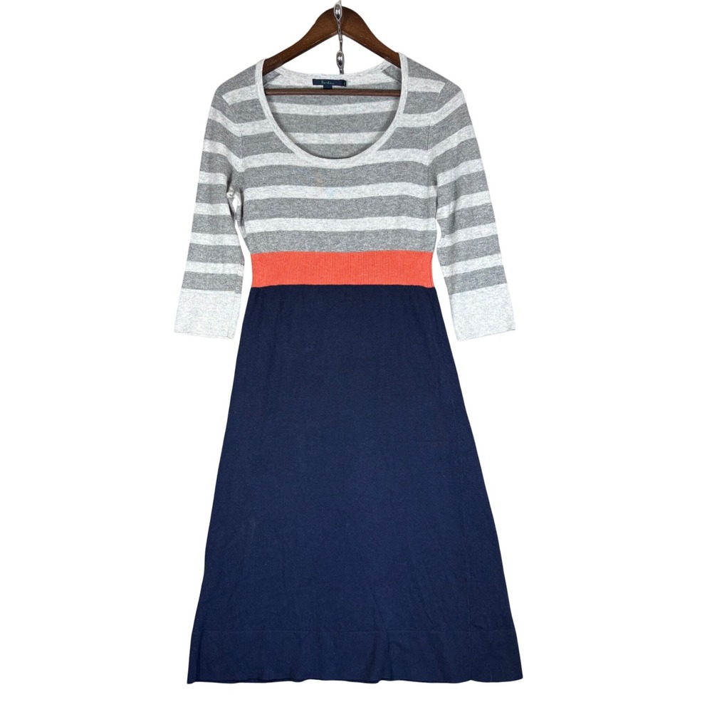 Boden Striped Knit Midi Sweater Dress Navy Grey Orange Size 10L Long
